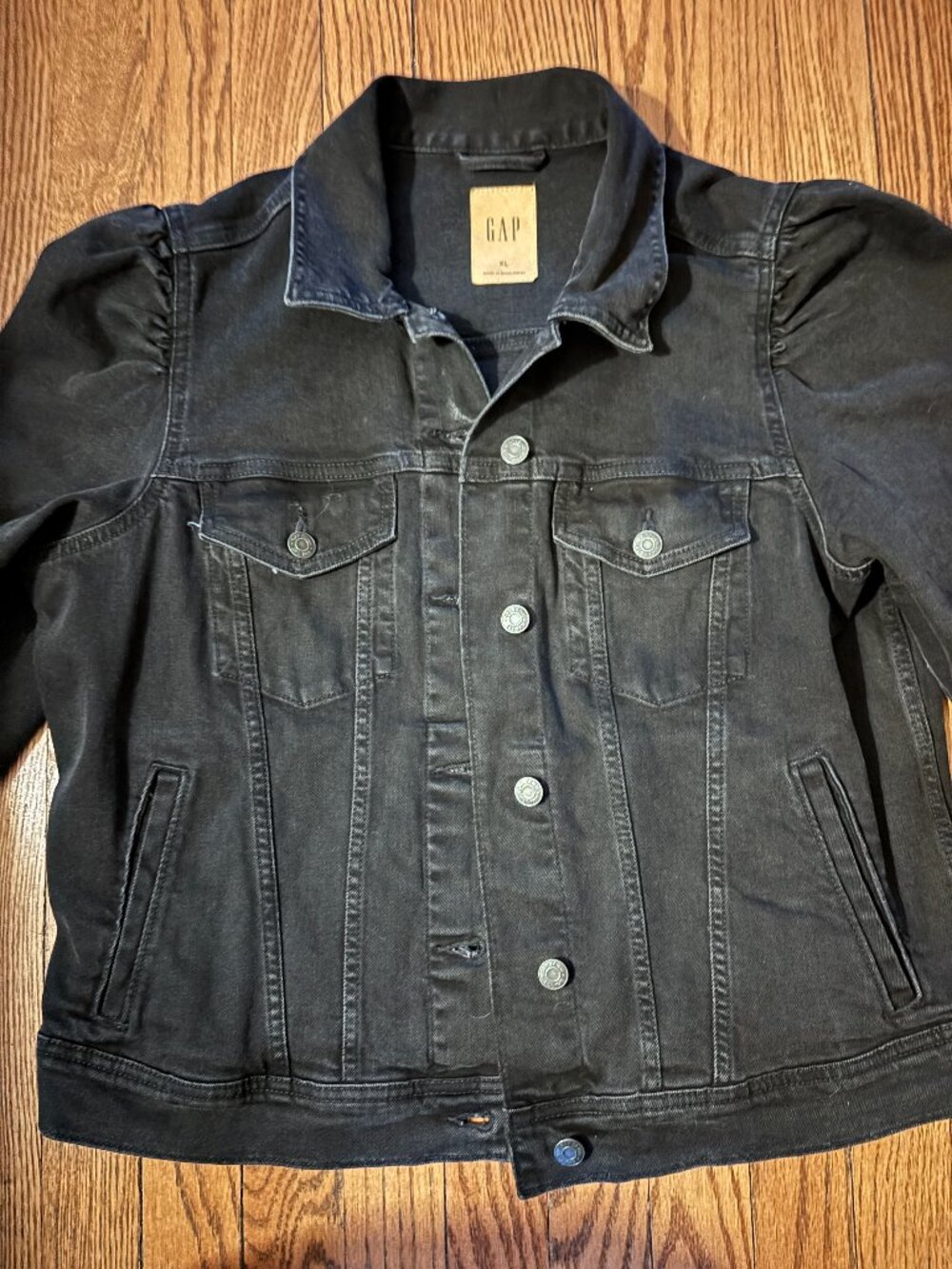 Puff Sleeve Denim Jacket BLACK